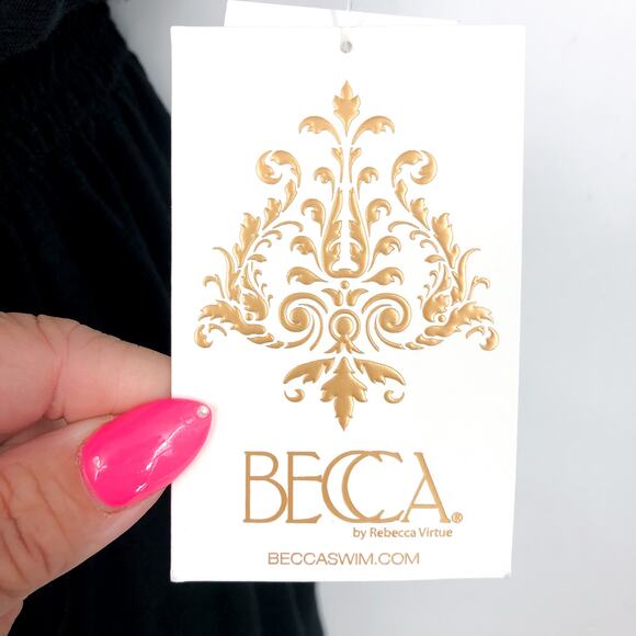 BECCA Women's Breezy Basics Beach Cover Ups Dress Small Black Ruffle Neck NWT - Picture 12 of 13